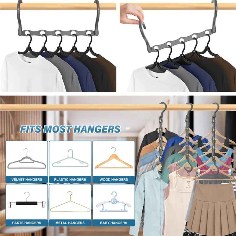 Plastic Clothes Hanger 5 Hole Design Anti Slip Rotatable Space Saving Wardrobe Organizer - White
