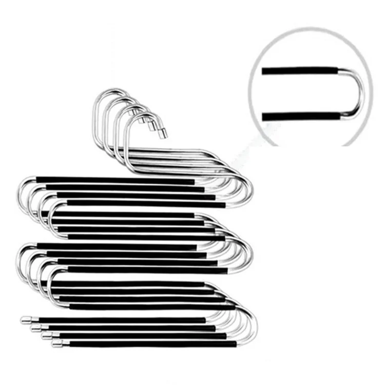 Cabide de calça em aço inoxidável com 5 camadas em formato de S, antiderrapante e multifuncional para organizar calças e gravatas no guarda-roupa.