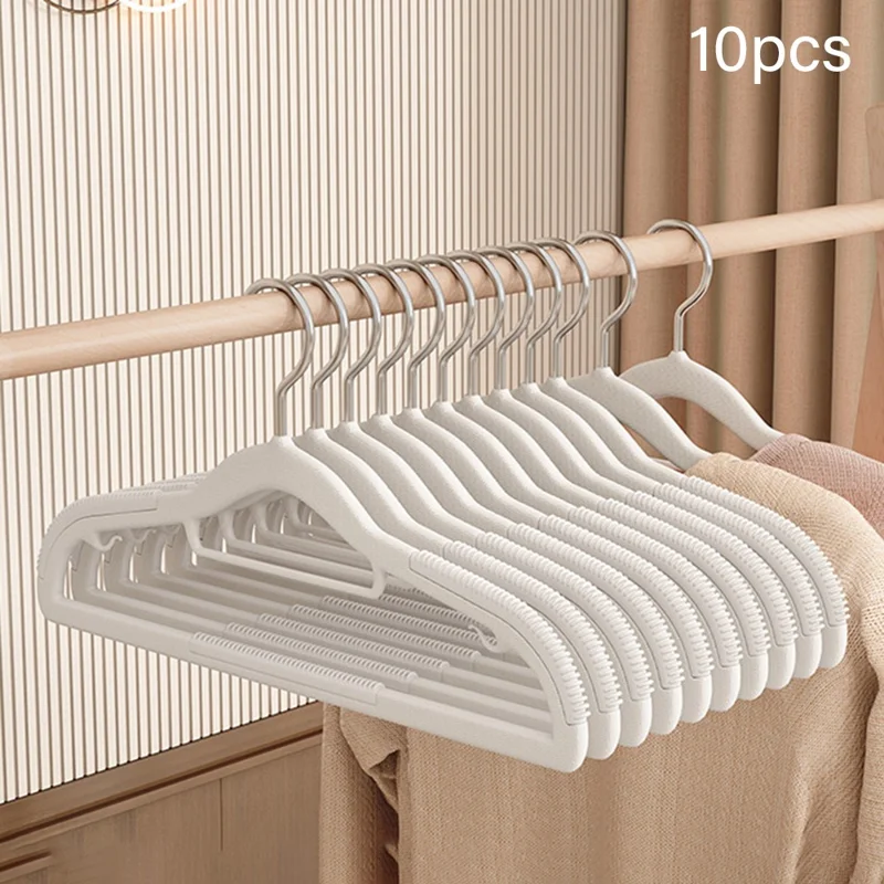 10Pcs Traceless Clothes Hangers Non Slip ABS Stainless Steel Wet Dry Use Wardrobe Organizer - White