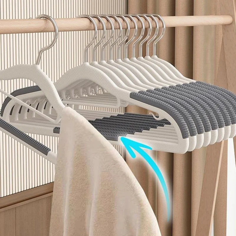 10Pcs Traceless Clothes Hangers Non Slip ABS Stainless Steel Wet Dry Use Wardrobe Organizer - White