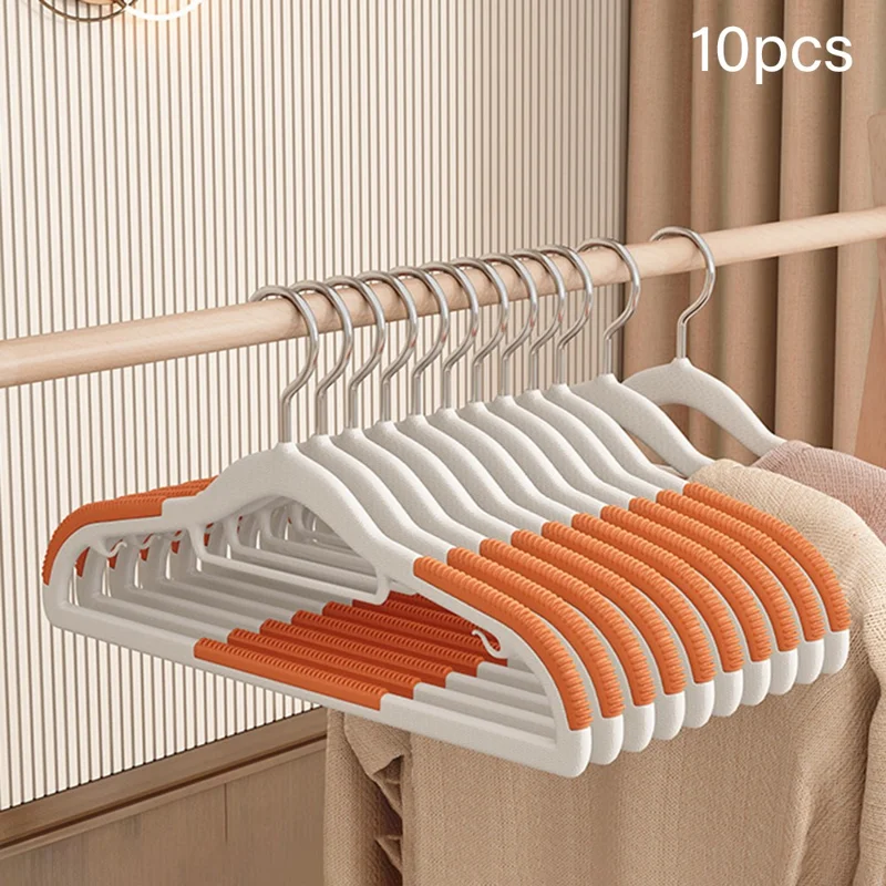 10Pcs Traceless Clothes Hangers Non Slip ABS Stainless Steel Wet Dry Use Wardrobe Organizer - Orange