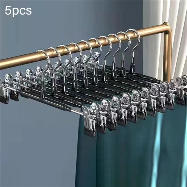 5 Peças Cabide de Calça com Clipe Duplo Design Roupa Íntima Não Deslizante Aço de Alto Manganês Cabide de Saia - Preto
