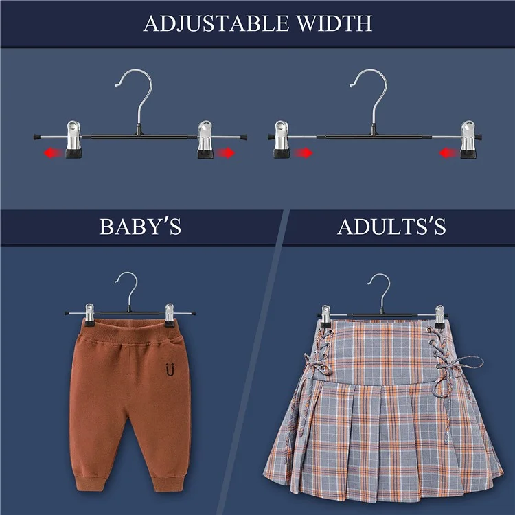 5 Peças Cabide de Calça com Clipe Duplo Design Roupa Íntima Não Deslizante Aço de Alto Manganês Cabide de Saia - Preto
