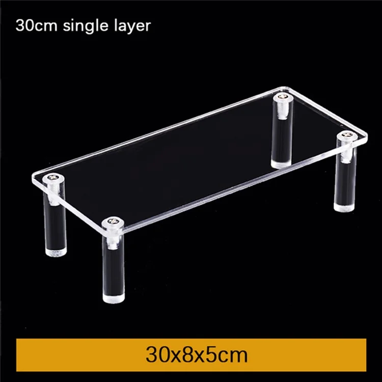 Soporte de exhibición acrílico transparente de una sola capa de 30 cm para figuras, joyería y organizador escalonado.