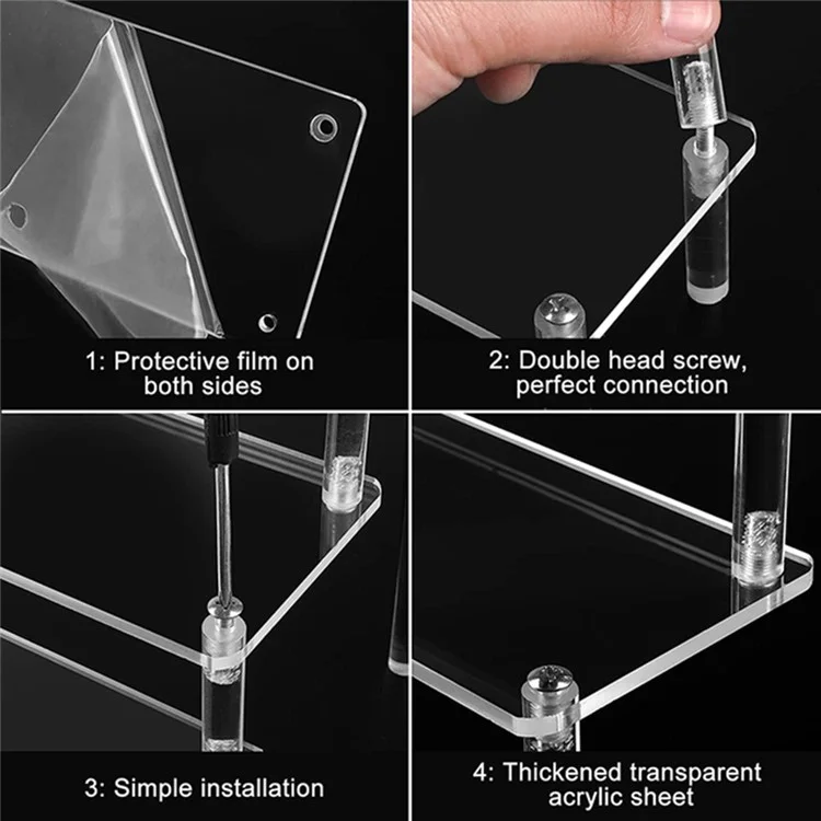 Soporte de exhibición acrílico de doble capa de 40 cm para figuras, joyas, organizador transparente de estante escalonado