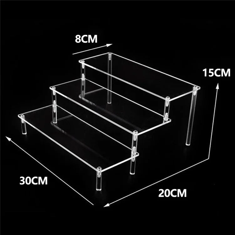 3 niveles 30cm Soporte de exhibición de acrílico para Figuras Joyas Organizador transparente de paso