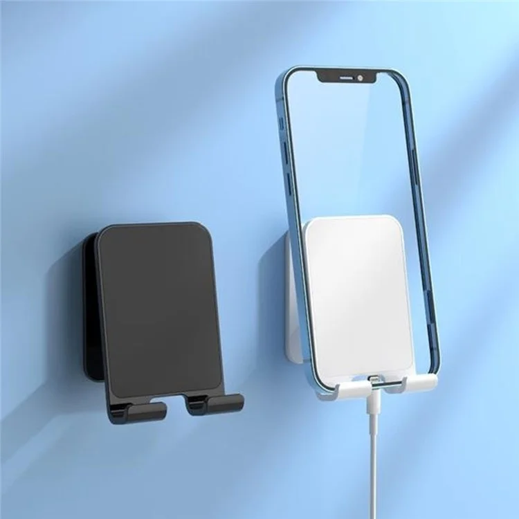 Supporto per telefono da parete autoadesivo per bagno e soggiorno, con ripiano regolabile - Nero