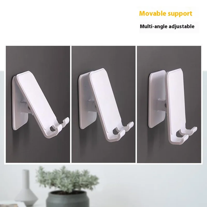 Self Adhesive Wall Mounted Phone Holder for Bathroom Living Room Adjustable Angle Storage Shelf - White