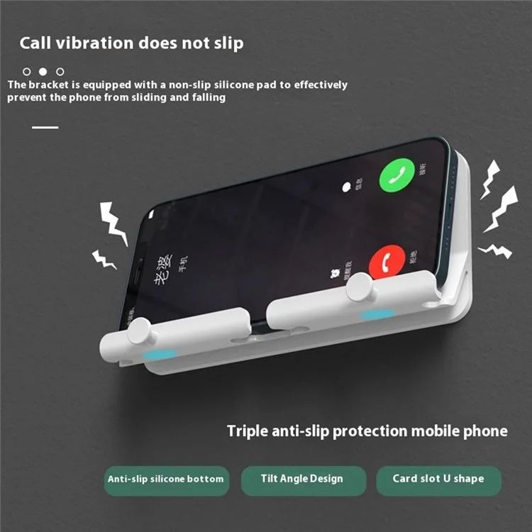 Support de téléphone mural organisateur de câbles, étagère de rangement autoadhésive pour salle de bain et cuisine - Noir
