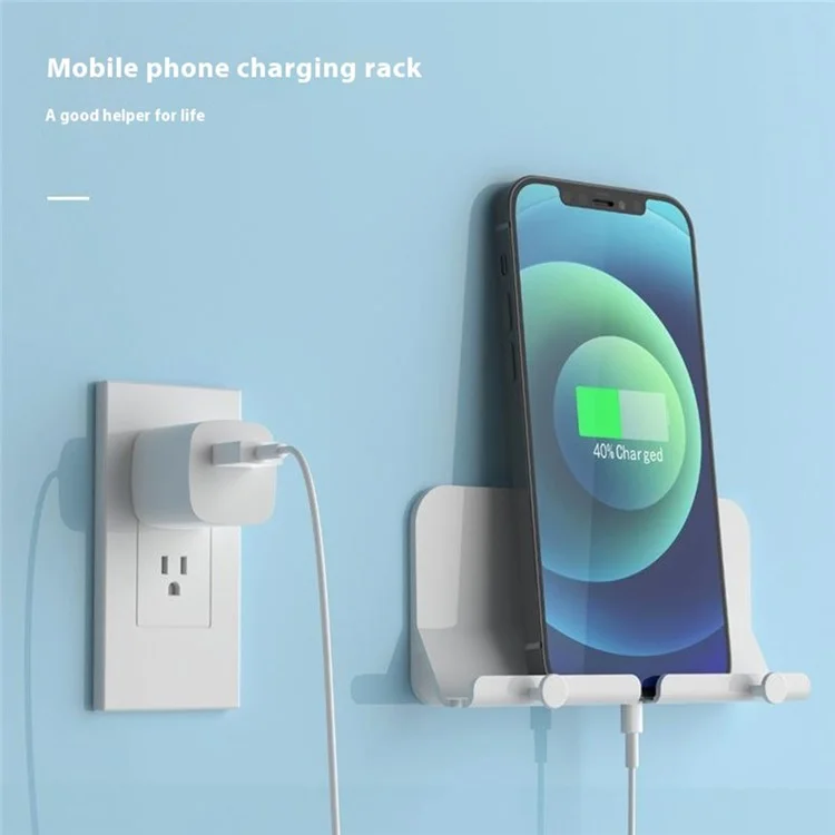 Support de téléphone mural organisateur de câbles, étagère de rangement autoadhésive pour salle de bain et cuisine - Noir