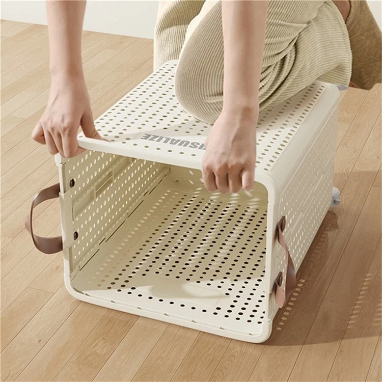 VISUALIZE Cesto de Roupas Dobrável de Design Oco com Alças e Rodas, Tamanho XL - Branco Creme