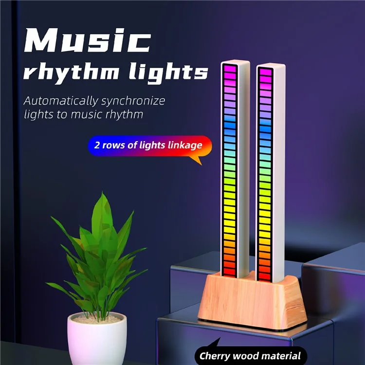 AJRZJ02 RGB Soundsteuerung Licht stimmaktivierte Pickup Musik Rhythmus Licht Kirschholz USB Ambiente Lampe