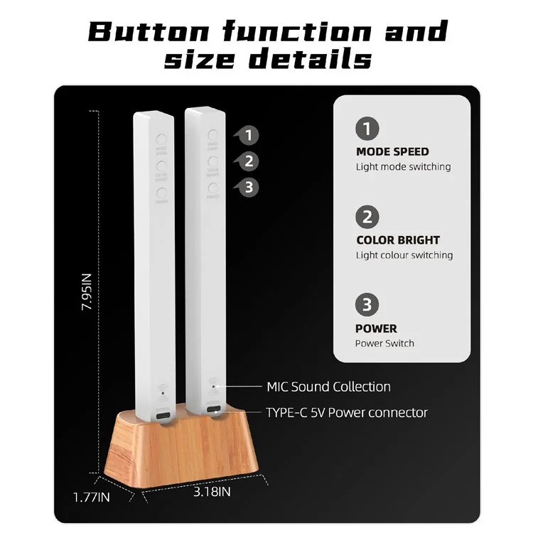 AJRZJ02 RGB Soundsteuerung Licht stimmaktivierte Pickup Musik Rhythmus Licht Kirschholz USB Ambiente Lampe