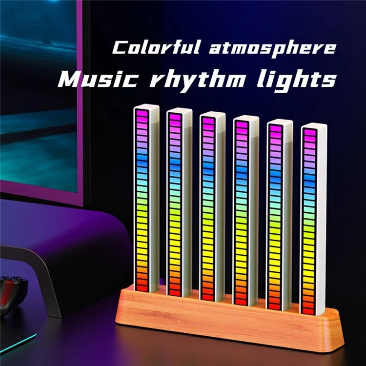 AJRZJ6 RGB-Musik-Rhythmus-Licht, Kirschholz, soundaktivierte Beleuchtung, Schreibtischbeleuchtung, USB-betriebene Aufnahmeleuchtung