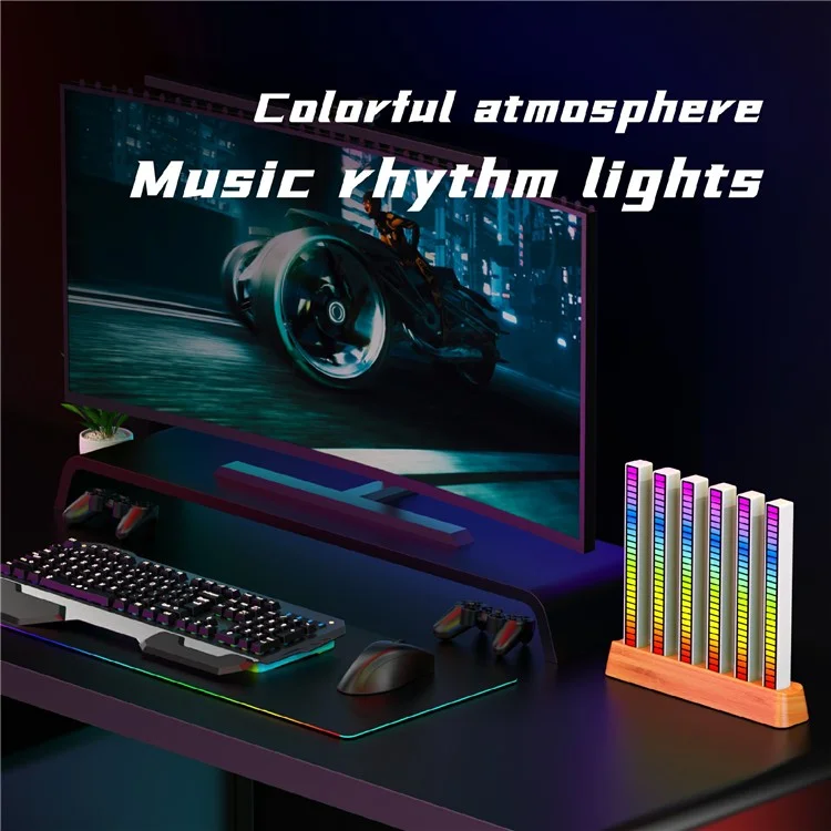 AJRZJ6 RGB-Musik-Rhythmus-Licht, Kirschholz, soundaktivierte Beleuchtung, Schreibtischbeleuchtung, USB-betriebene Aufnahmeleuchtung