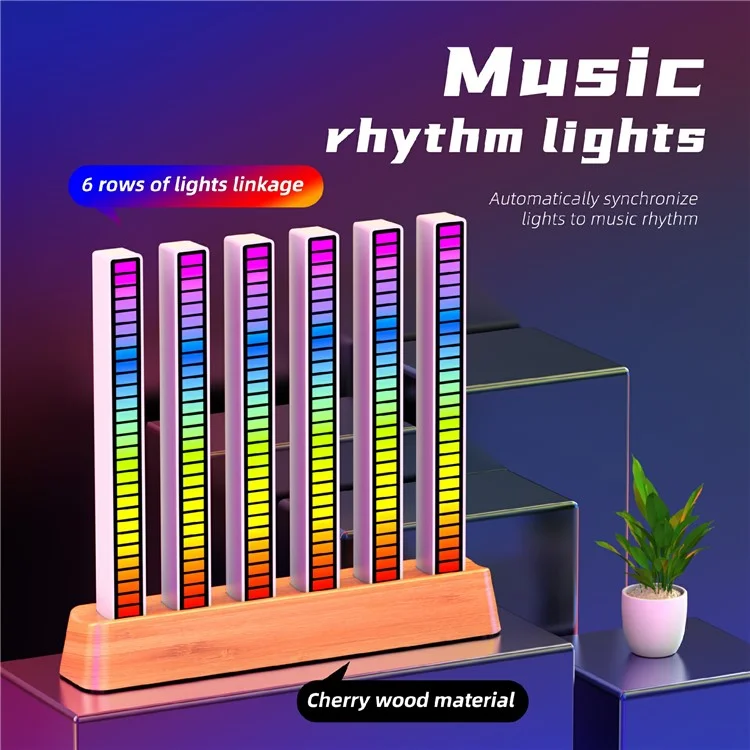 AJRZJ6 RGB-Musik-Rhythmus-Licht, Kirschholz, soundaktivierte Beleuchtung, Schreibtischbeleuchtung, USB-betriebene Aufnahmeleuchtung