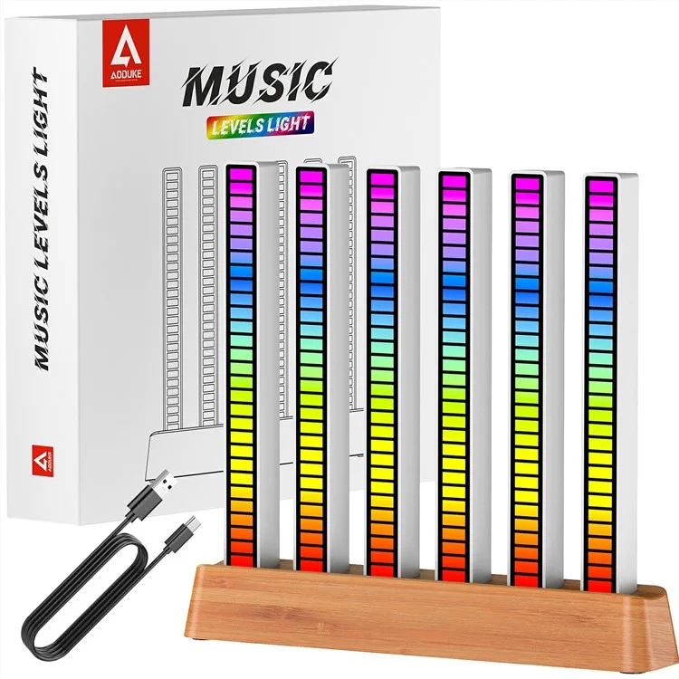 AJRZJ6 RGB-Musik-Rhythmus-Licht, Kirschholz, soundaktivierte Beleuchtung, Schreibtischbeleuchtung, USB-betriebene Aufnahmeleuchtung