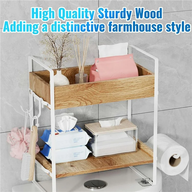 Scaffale multifunzione da appendere al water, a 2 ripiani, organizer da bagno con ganci - Bianco