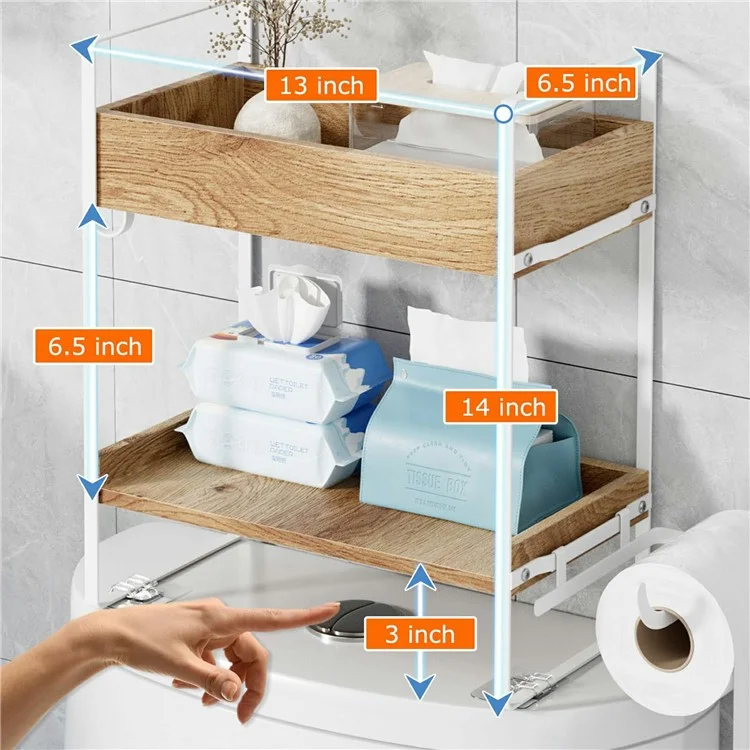 Scaffale multifunzione da appendere al water, a 2 ripiani, organizer da bagno con ganci - Bianco