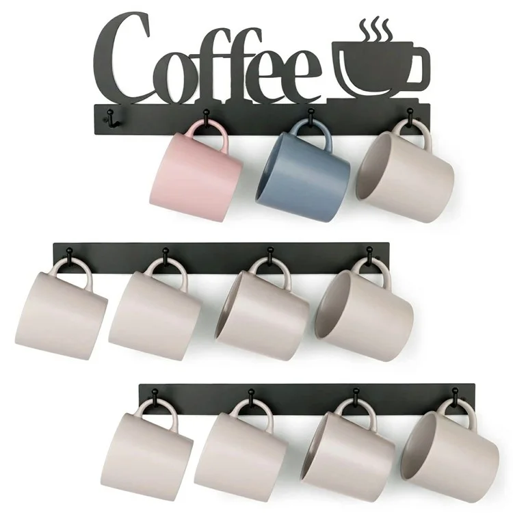 3er-Set Wandhalterung für Kaffeebecher mit 12 Haken, Eisenkunst-Tassenhänger-Organizer