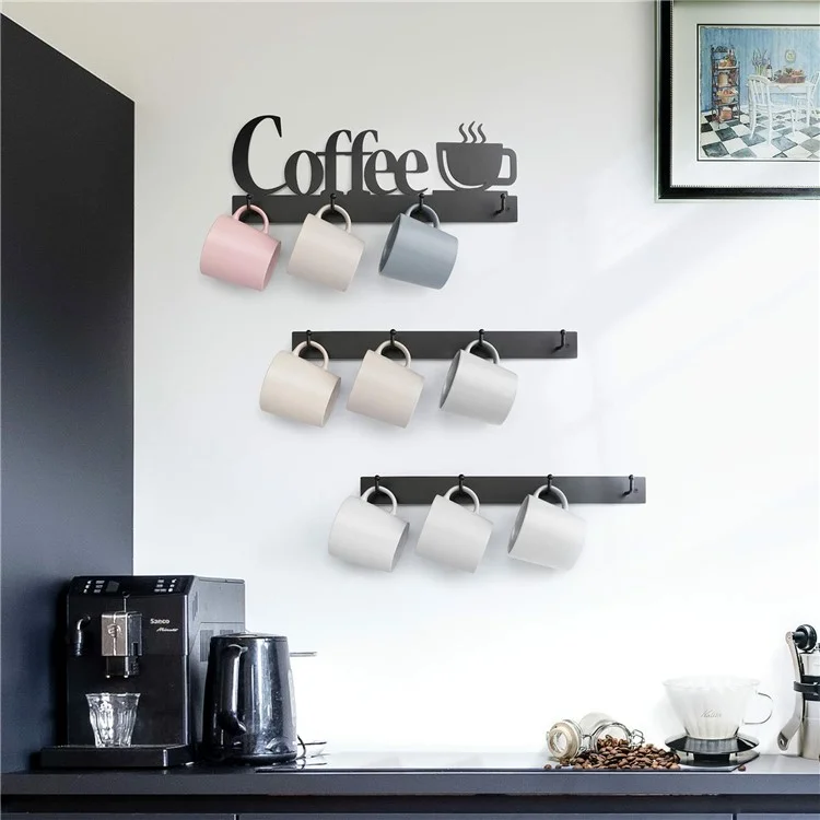 3er-Set Wandhalterung für Kaffeebecher mit 12 Haken, Eisenkunst-Tassenhänger-Organizer