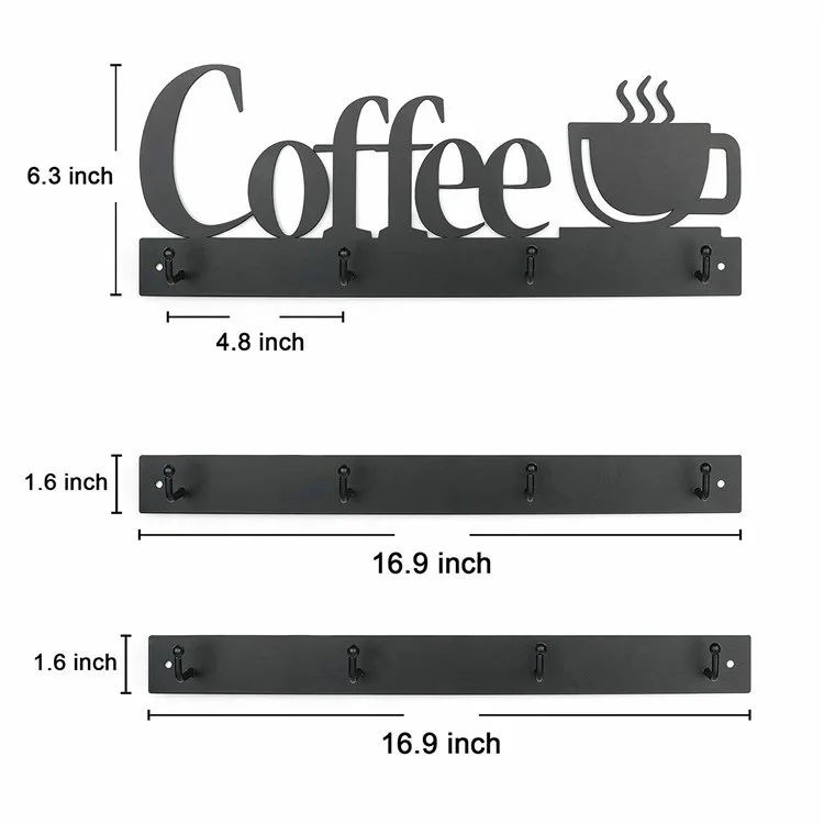 3er-Set Wandhalterung für Kaffeebecher mit 12 Haken, Eisenkunst-Tassenhänger-Organizer