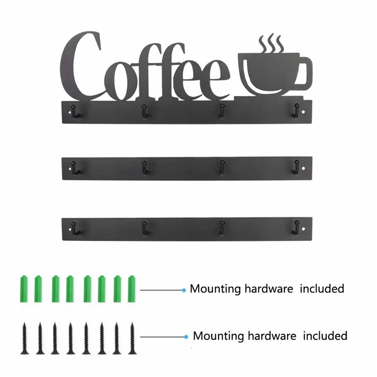 3er-Set Wandhalterung für Kaffeebecher mit 12 Haken, Eisenkunst-Tassenhänger-Organizer