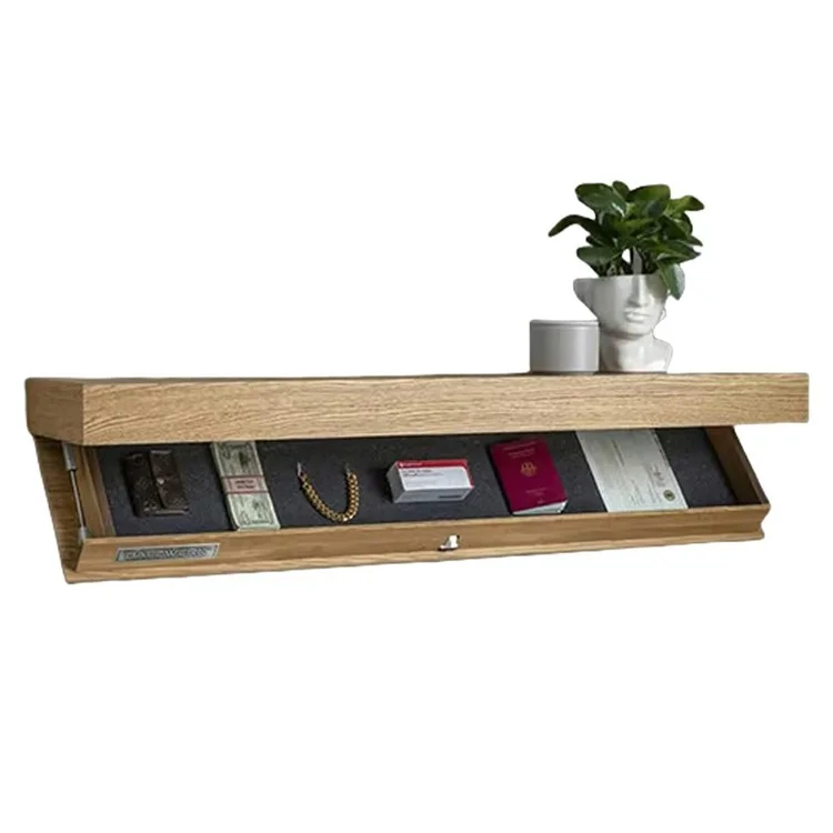 Estante flotante de pared con caja de almacenamiento oculta, compartimento secreto y organizador para el hogar y la oficina - Color madera