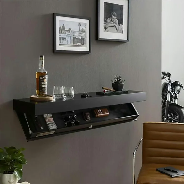 Estante flotante de pared con caja de almacenamiento oculta, compartimento secreto y organizador para el hogar y la oficina - Color madera