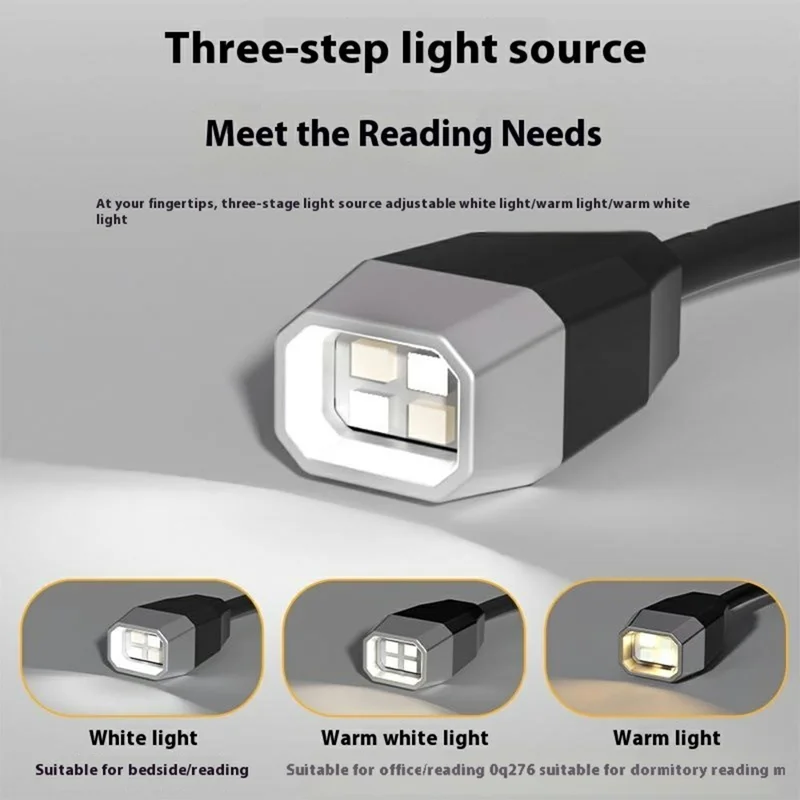 Ear Hook Reading Light Flexible Gooseneck Dimmable Book Light for Dormitory Study - Black