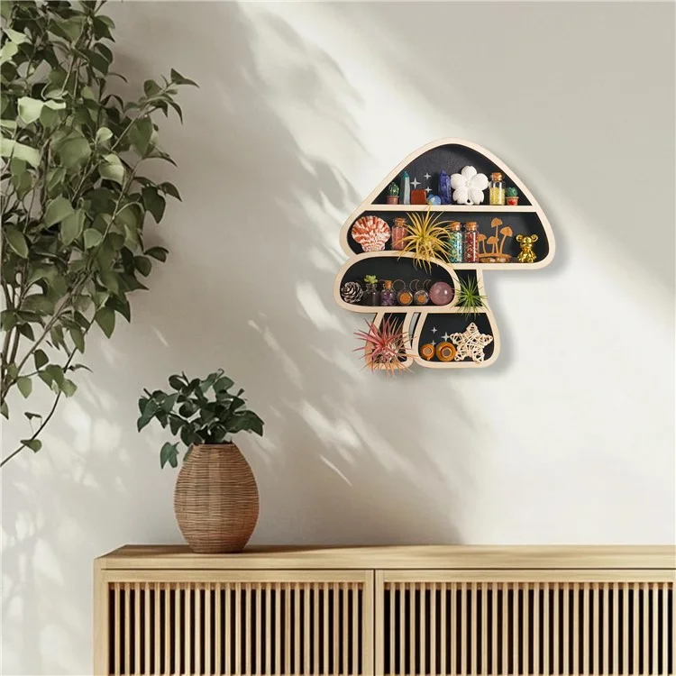 Étagère murale en forme de champignon en bois pour plantes en pot de petite taille, présentoir décoratif.