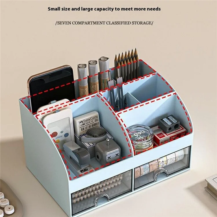 Plastic Desktop Organizer Rack Stationery Sundries Storage Box with Transparent Drawers - White