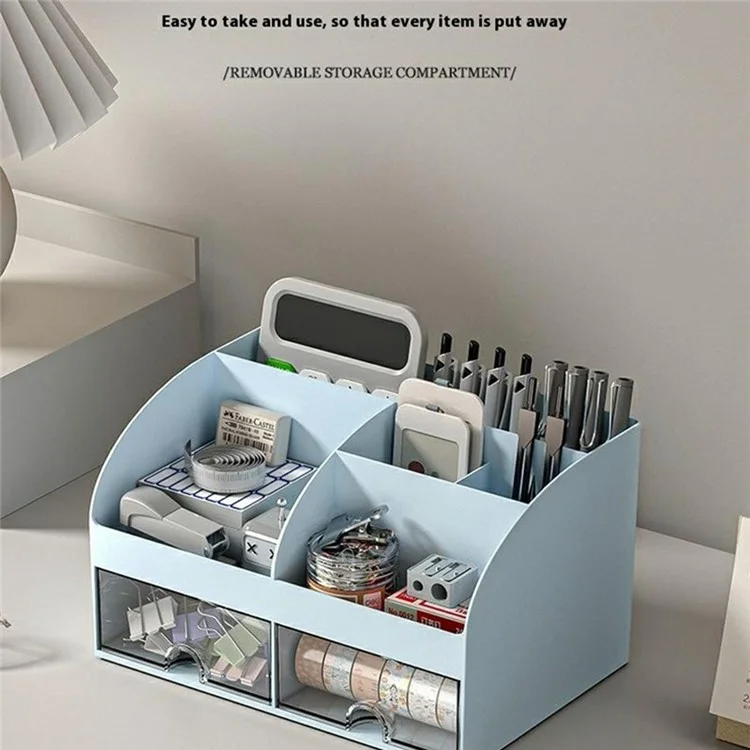 Plastic Desktop Organizer Rack Stationery Sundries Storage Box with Transparent Drawers - White