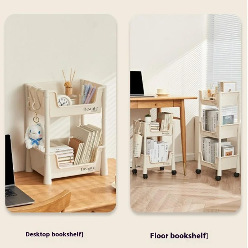 PP Storage Cart Under Desk Organizer Bookshelf Student Home Books Cosmetics Snacks Rack