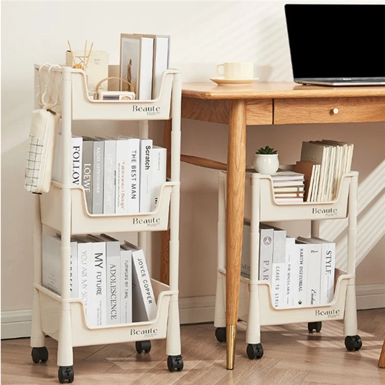 Slim 3-Tier Rolling Cart Storage Rack Under Desk Organizer for Home  /  Student Use with Wheels