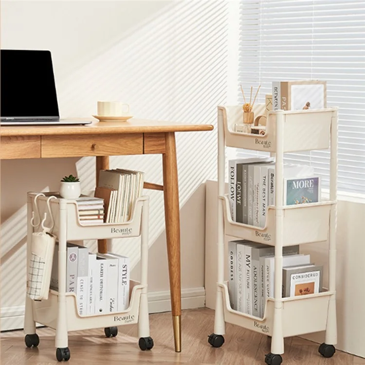 Slim 3-Tier Rolling Cart Storage Rack Under Desk Organizer for Home  /  Student Use with Wheels