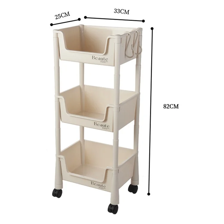 Slim 3-Tier Rolling Cart Storage Rack Under Desk Organizer for Home  /  Student Use with Wheels