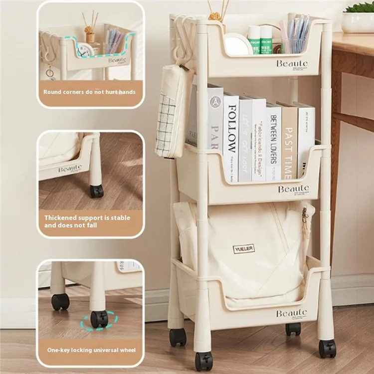 Slim 4-Tier Rolling Cart Storage Rack Under Desk Organizer for Home  /  Student Use with Wheels