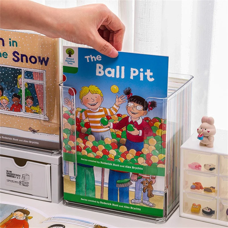 Clear Children's Book Organizer Desktop Bookshelf Storage Box For Picture Books  /  Desk Organization