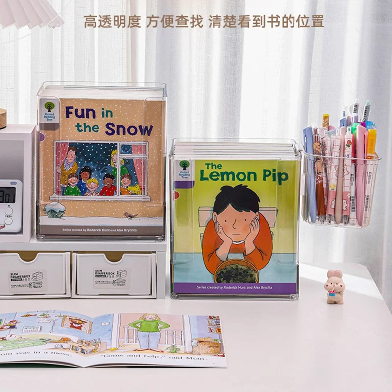 Clear Children's Book Organizer Desktop Bookshelf Storage Box For Picture Books  /  Desk Organization