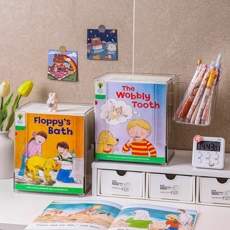 Clear Children's Book Organizer Desktop Bookshelf Storage Box For Picture Books  /  Desk Organization