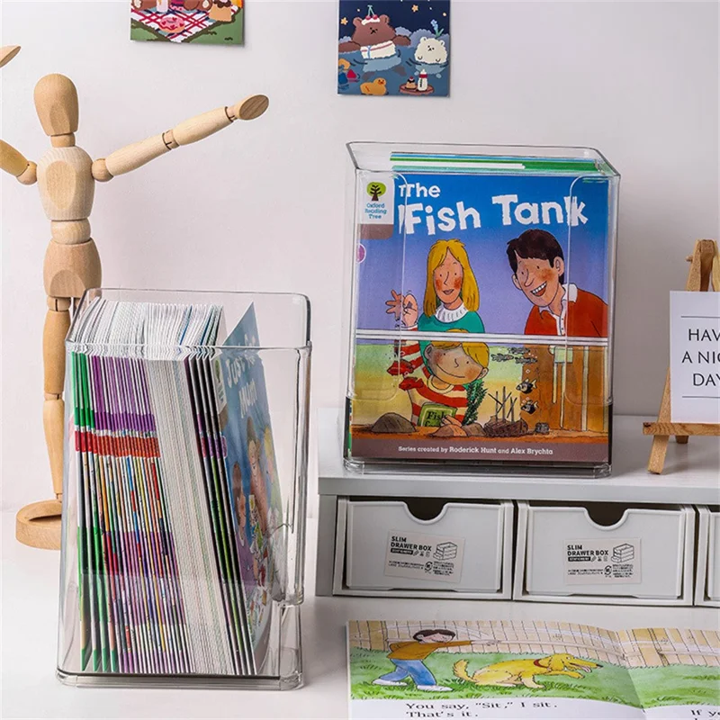 Clear Children's Book Organizer Desktop Bookshelf Storage Box For Picture Books  /  Desk Organization