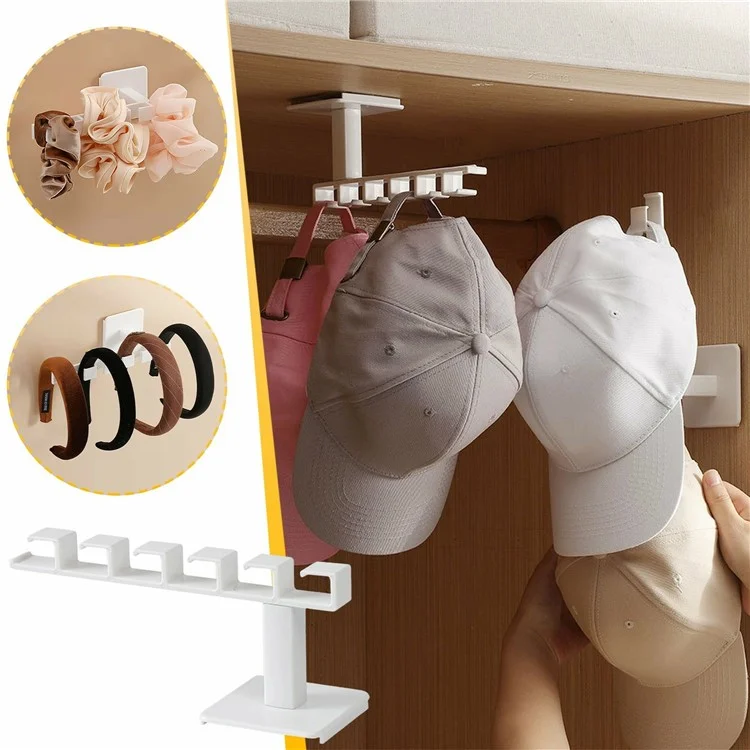 Crochet adhésif en L à 6 crochets Porte-accessoires de rangement en plastique pour armoire sans perçage
