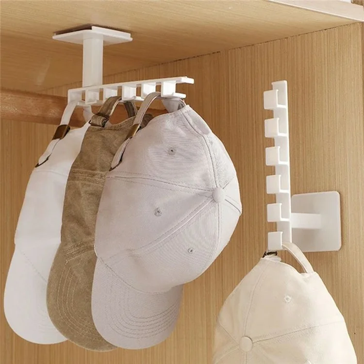 Crochet adhésif en L à 6 crochets Porte-accessoires de rangement en plastique pour armoire sans perçage