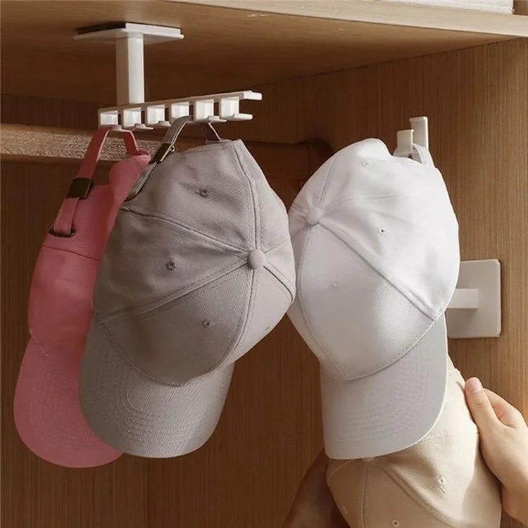 Crochet adhésif en L à 6 crochets Porte-accessoires de rangement en plastique pour armoire sans perçage