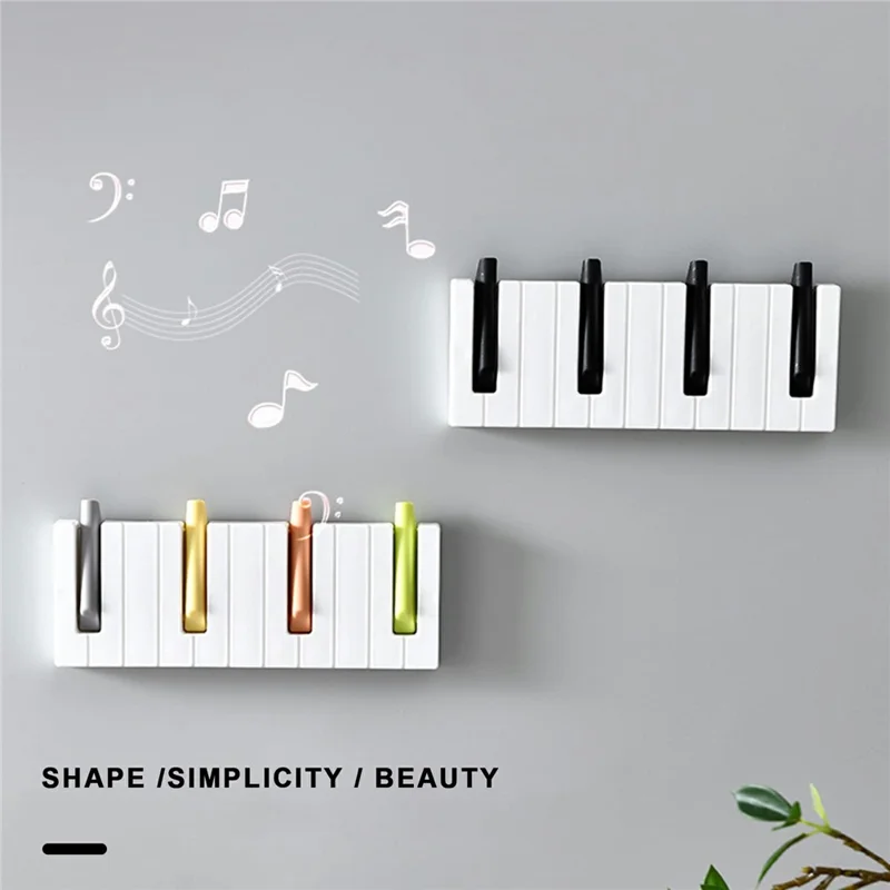 Creative Piano Design Key Holder Drill Free Foldable Coat Hanger Rack for Bathroom Entryway - Multi-Color