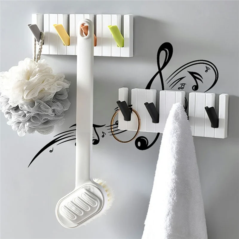 Creative Piano Design Key Holder Drill Free Foldable Coat Hanger Rack for Bathroom Entryway - Multi-Color