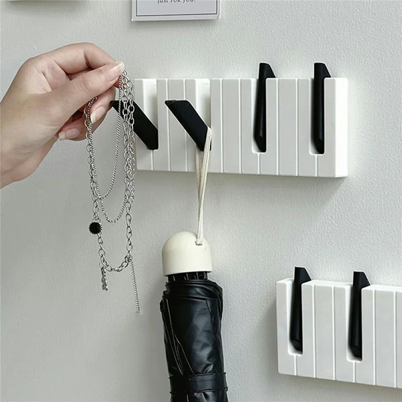 Creative Piano Design Key Holder Drill Free Foldable Coat Hanger Rack for Bathroom Entryway - Multi-Color