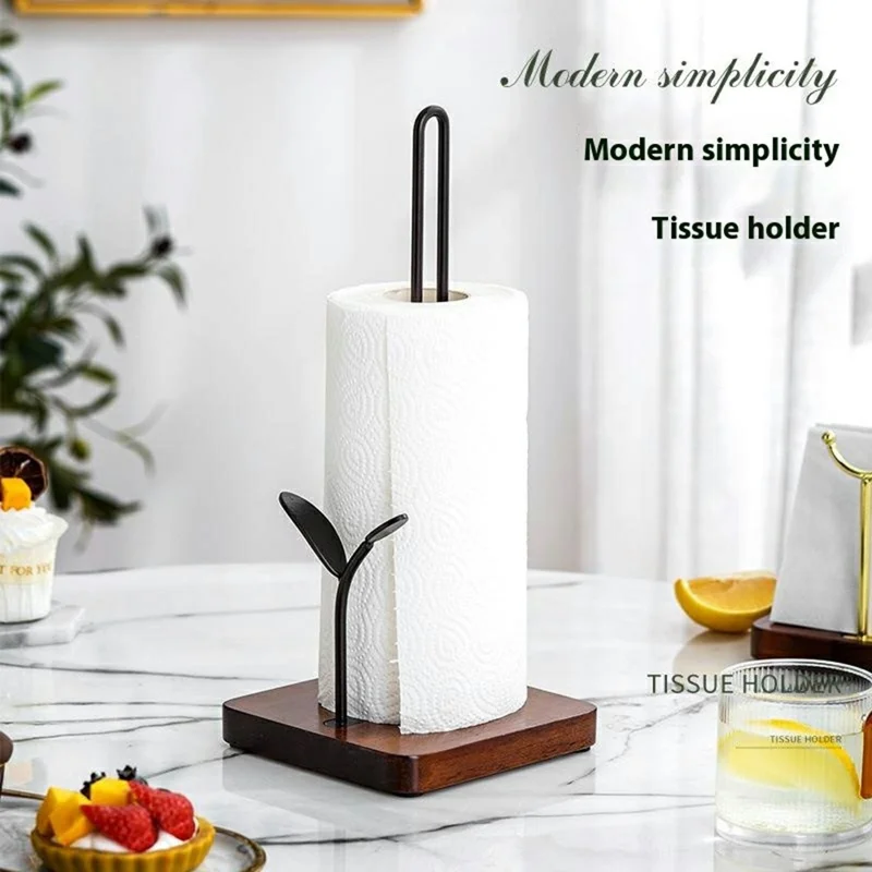 CYF-077 Square Wooden Base Roll Paper Holder Stand Kitchen Vertical Cling Film Storage Rack