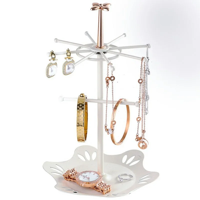 CYF-094 Iron Art Jewelry Stand with Floral Base Multi Tier Earrings Watch Display Shelf Size S